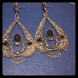 Antique earrings silver with onyx stone
